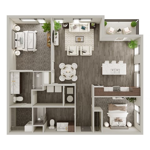 Floor plan for 2 beds, 2 baths, 1175 sqft